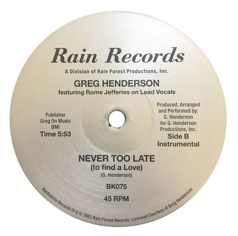 Greg Henderson featuring Rome Jefferies - Never Too Late 12 inch